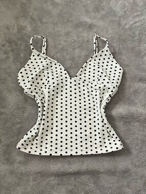 Amazon White Polka Dot V-Neck Tank Top with Black Dots